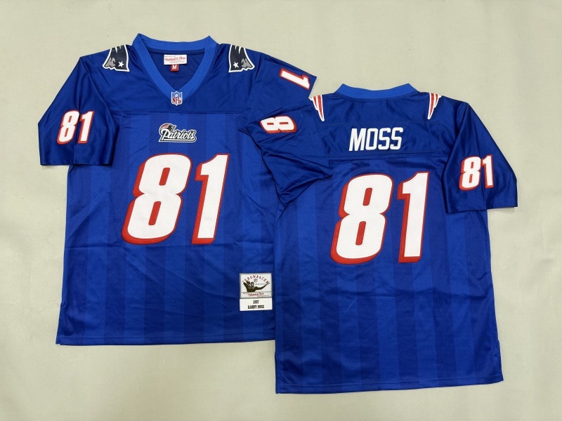 Men 2025 New England Patriots #81 Moss blue Throwback Limited NFL Jersey style 001->los angeles rams->NFL Jersey